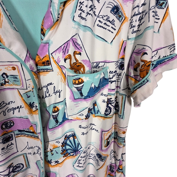 MUNKI MUNKI POSTCARD/TRAVELING PRINT SHORT SLEEVE PAJAMA TOP - Picture 6 of 8